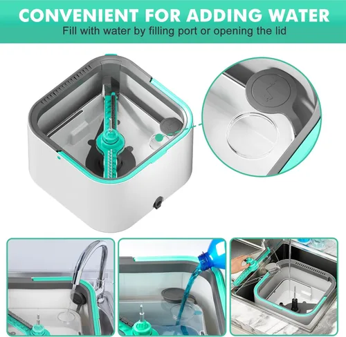 Miniatura 6 de Trapeador giratorio mejorado y cubo de trapeador autosuficiente, sistema de agua sucia y limpia, rotación de 360° y plegable de 90°, trapeadores