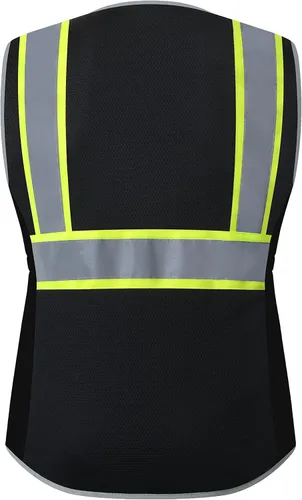 Miniatura 6 de Chaleco de seguridad para mujeres, chaleco de trabajo reflectante de alta visibilidad con 9 bolsillos múltiples y cremallera Negro