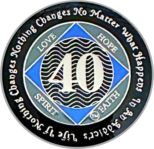 Miniatura 18 de (Años 1-55) NA Medallón de 7 años, plata, chapado en color azul, narcóticos cubiertos de epoxi Moneda anónima (NA 7 años medallón)