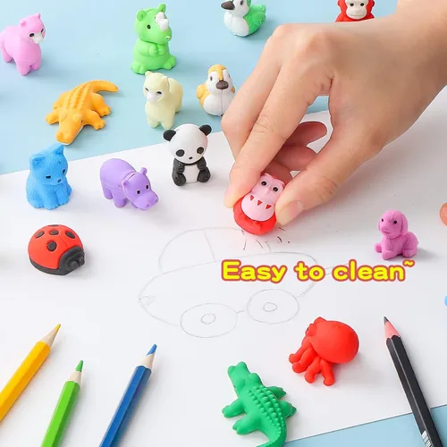 Miniatura 2 de Kleeblatt 40 piezas Borradores de animales para niños, mascotas de escritorio ensambladas, borradores 3D de rompecabezas para premios de aula, 40