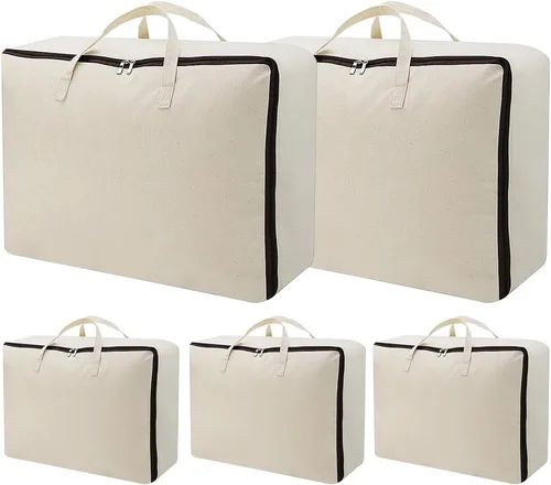 AMJ Paquete de 5 bolsas de almacenamiento de gran tamaño para mudanzas, suministros de embalaje, bolsa organizadora, bolsa de lona de algodón Beige