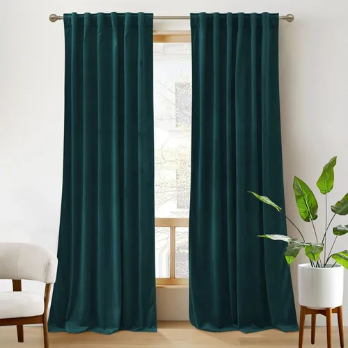 RYB HOME - Juego de 2 paneles de cortinas de terciopelo, supersuaves y duraderas, para oscurecer la habitación, con pestaña trasera, eficiencia Azul