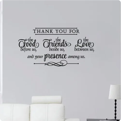 Calcomanía de pared de 24 pulgadas con texto en inglés "Thank You for The Food Before Us, The Friends Beside Us, The Love Between Us and Your