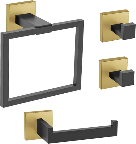 Miniatura 10 de TURS Juego de 3 toalleros negros con anillo para toallas, gancho para toallas de baño, de acero inoxidable, montaje en pared.