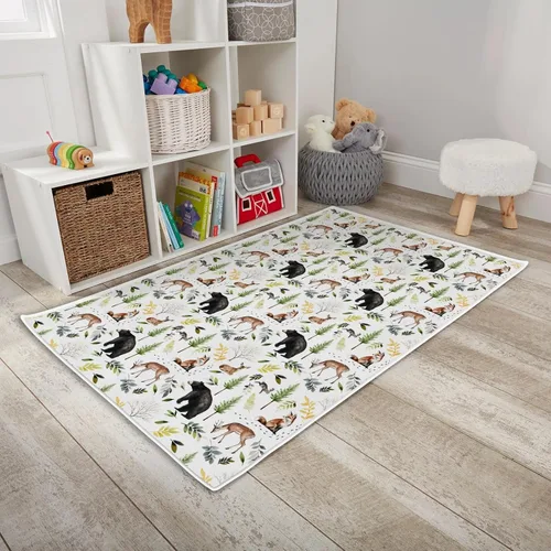 Miniatura 8 de HawSkgFub Alfombra de área de juegos de animales de selva africana para niños y niñas pequeños, elefante, jirafa, león, cebra, antideslizante, Safari
