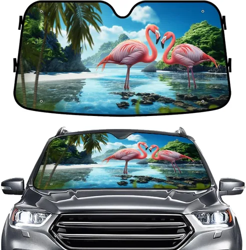 Miniatura 54 de GENANY - Cubierta de parabrisas de flamenco para automóvil, SUV, camión (55 x 30 pulgadas), protector térmico plegable, persianas para ventanas