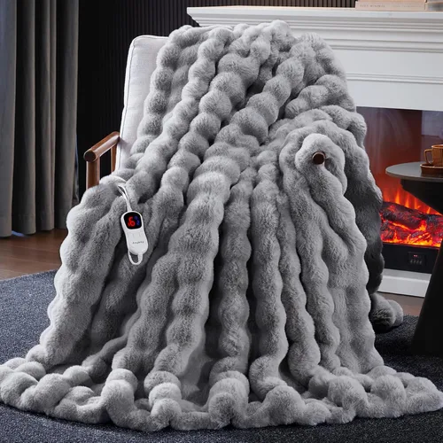 Miniatura 18 de Anysay Manta térmica con 1/2/4/6/8 horas de apagado automático, 10 niveles de calor, 50 x 60 pulgadas, acogedora manta eléctrica de piel de conejo