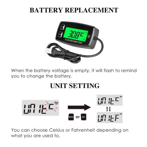 Miniatura 3 de Vista completa - Termómetro digital LCD para motor, medidor de temperatura, alerta de sobretemperatura, repuesto de batería para motocicleta