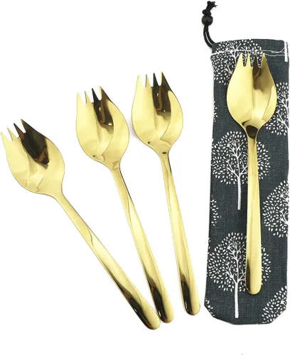 Miniatura 10 de 4 tenedores negros para uso doméstico, campamento, viajes, senderismo, cuchara de acero inoxidable 18/10, cuchara de postre de fideos, juego