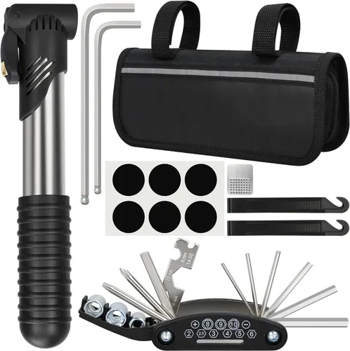Kit de Reparación de Bicicleta, Bolsa de Reparación de Bicicleta con Bomba de Neumáticos, Kit de Herramientas de Bicicleta para Viajes de Camping,