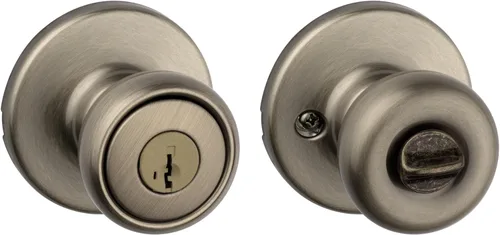 Kwikset Tylo Picaporte de entrada con cerradura y llave, manija con llave segura para exteriores, entrada principal y dormitorio, latón antiguo,