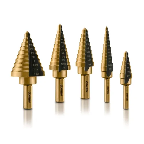 Miniatura 39 de NEIKO 10602A Step Drill Bit, 13 Steps 1/8" to 1/2" Spiral High Speed Steel, Titanium Nitride Coated, 1/4" Quick Change Step Bits for Steel, Metal