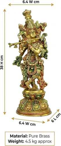 Miniatura 2 de eSplanade Escultura de estatua de ídolo de Murti de Krishna Kishan de latón, ídolos Pooja, decoración del hogar (15 pulgadas)