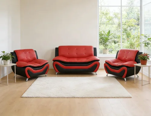 Miniatura 25 de Sofás Seccionales de Cuero, Conjuntos de Muebles de Sala de Estar, 3 Piezas Conjunto de Sofá Moderno para Sala de Blanco crema