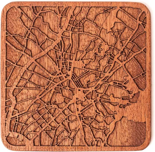 Miniatura 33 de Posavasos Amsterdam Map by O3 Design Studio, 1 pieza, posavasos de madera Sapele con mapa de la ciudad, hecho a mano, varias ciudades opcionales