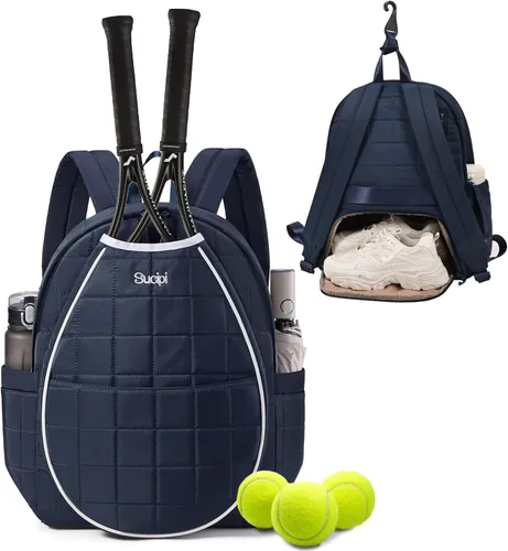 Miniatura 19 de Sucipi Bolsas de tenis para mujeres, Mochila bolsa acolchada para raqueta de tenis para raqueta de tenis, palas de pickleball, bádminton Negro