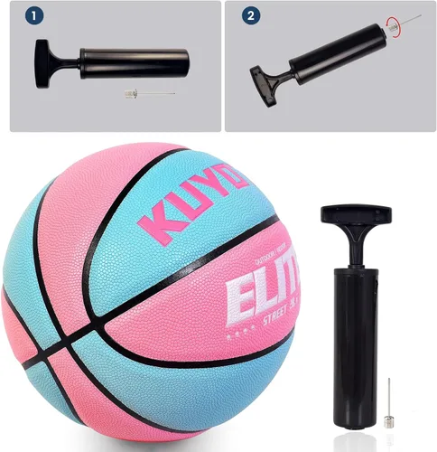 Miniatura 5 de KUYOTQ Balón de baloncesto Elite para niñas y mujeres, talla 6 (28.5 pulgadas), con bomba, de cuero compuesto de alta calidad, juego