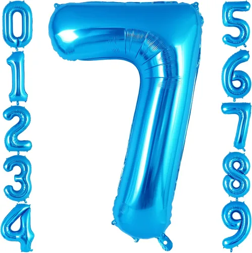 Globo azul del número 7 de 40 pulgadas, globos grandes de aluminio con helio, globos gigantes gigantes de Mylar número 7 para fiestas de cumpleaños