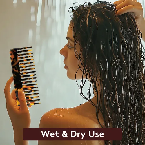 Miniatura 2 de Peine de dientes anchos para rizos y cabello grueso, peine desenredante grande para mujeres, acetato de 6 pulgadas de longitud completa