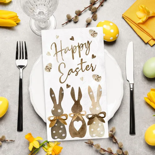 Miniatura 3 de 100 servilletas de Pascua con estampado de conejo, servilletas de papel para invitados, toallas de mano decorativas de conejo de Pascua, servilletas