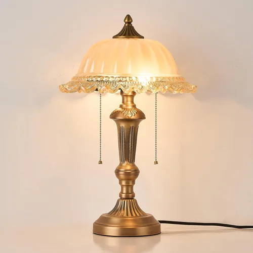 HDDFL Lámpara de mesa con pantalla de cristal, lámpara de escritorio de metal vintage, 2 luces, luz de mesa con interruptor de enchufe para Latón y