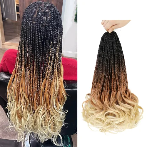 Miniatura 18 de Trenzas de ganchillo rizadas francesas de 22 pulgadas, 8 paquetes, trenzas de caja diosa grises para mujeres, de ganchillo pre-trenzadas con Trenzas