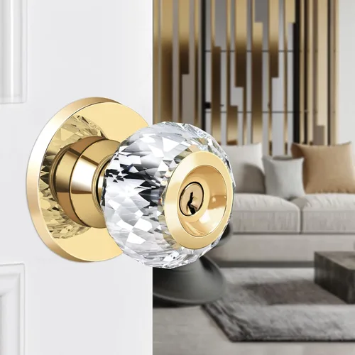 Miniatura 9 de Pomos de puerta de cristal con cerradura y llaves con cerradura de privacidad, lujosos pomos de puerta de cristal clásicos de diamante