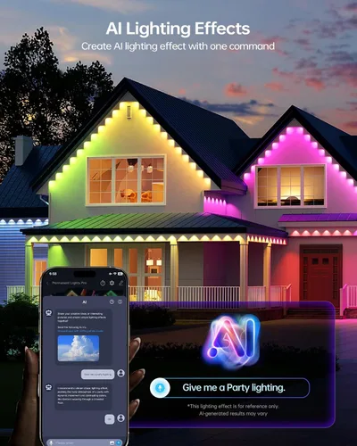 Miniatura 5 de ASAHOM AI - Luces permanentes para exteriores S107B, 100 pies con 72 luces LED RGBCW, 30,000 efectos de iluminación, controlador con doble salida