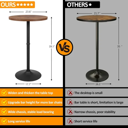 Miniatura 3 de Finnhomy Mesa redonda de bar de cóctel de 23.6 pulgadas con base de metal, mesa alta de pub bistró, mesa de altura de barra para cocina, sala