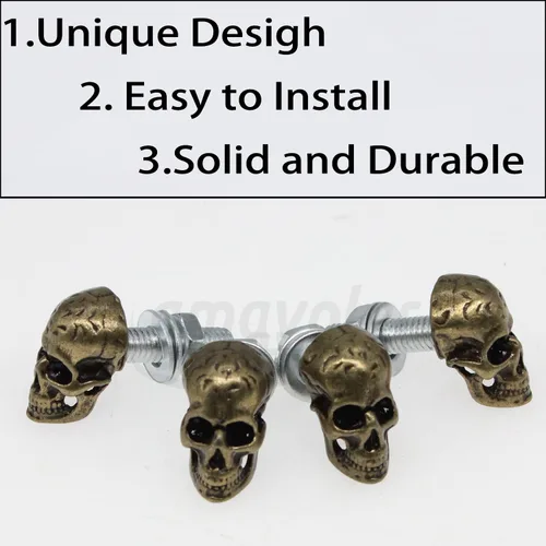 Miniatura 4 de Tornillos de matrícula, 4 piezas universales de acero inoxidable estilo calavera, kit de tornillos para placa de matrícula para motocicleta