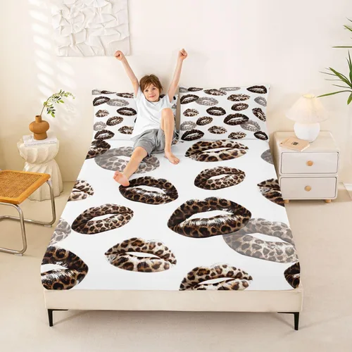 Miniatura 27 de Feelyou Leopard Print Lips Fitted Sheet Twin Size for Kids Boys Girls Cheetah Print Bed Sheets Set 16" Deep Pocket Soft Breathable Microfiber