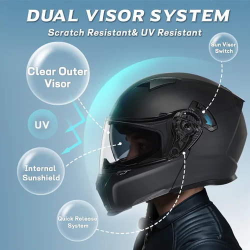 Miniatura 4 de TRIANGLE Cascos de motocicleta modulares para hombres con visera completa abatible, visera doble con protector solar interno, aprobado por DOT