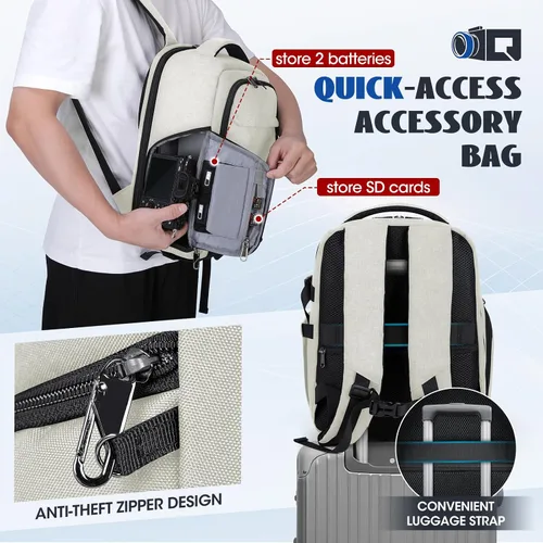 Miniatura 5 de Mochila para cámara Mochila para fotógrafos DSLR SLR Cámaras sin espejo con funda impermeable para la lluvia y compartimento para laptop, se ajusta