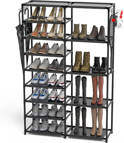 Miniatura 7 de CSXGBAB Organizador de zapatos, soporte grande de 5 niveles para zapatos con ruedas, fácil de llevar, estante alto de almacenamiento de zapatos