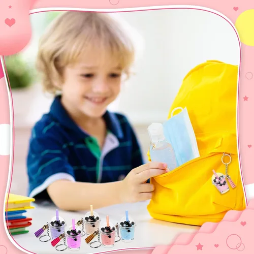 Miniatura 6 de Cunno 348 piezas de mini llaveros de té lechoso, accesorios de pegamento de té de burbujas, incluye anillos para llavero, mini taza, colgante