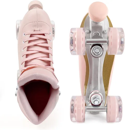 Miniatura 4 de Patines TUOSAMTÍN para mujeres y niñas con topes de goma ajustables en altura, lindos patines retro cuádruples para exteriores e interiores Rosa