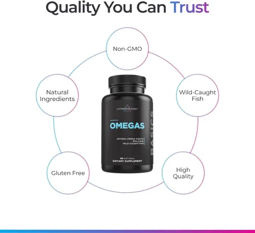 Miniatura 3 de Livingood Daily Suplemento Omega 3 de aceite de pescado, EPA y Dha de pescado capturado silvestre, ácidos grasos Omega 3 para la salud del corazón
