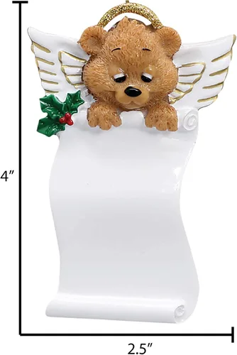 Miniatura 3 de Adorno de ángel personalizado 2025 – Reloj de adorno de ángel bebé de oso marrón, adornos de bebé de Navidad al aire libre para alas de árbol