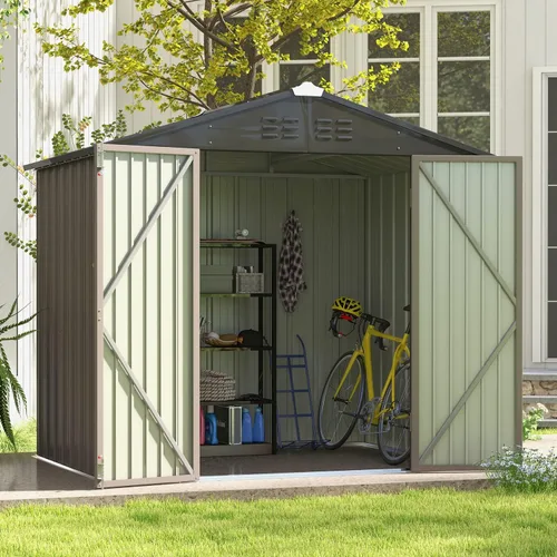 Miniatura 9 de Patiowell - Cobertizo de almacenamiento al aire libre de 3 x 3 pies, pequeño cobertizo de almacenamiento de herramientas de jardín con techo Gris