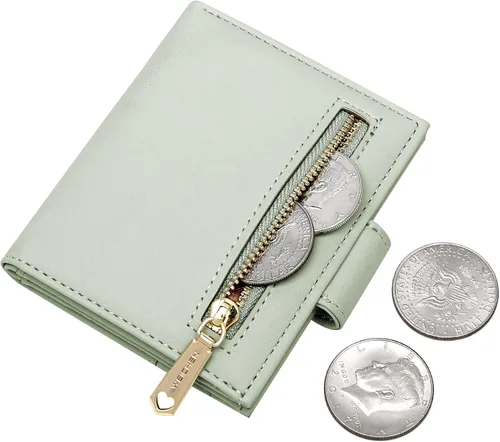 Miniatura 3 de Badiya Billeteras pequeñas para mujer, billetera plegable multitarjetero delgado con cremallera, Verde claro, Minimalista
