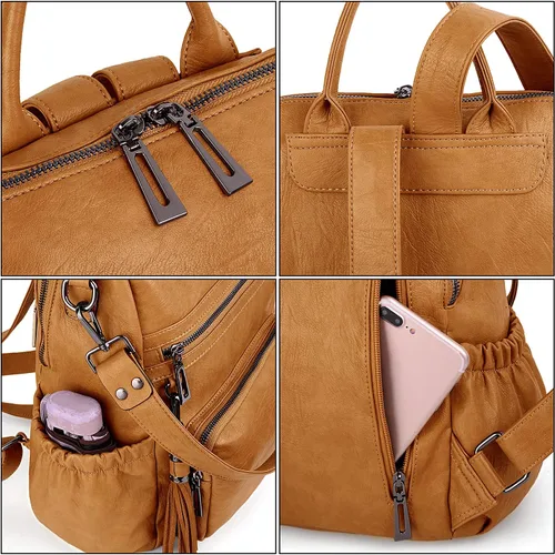 Miniatura 4 de UTO Mochila de cuero vegano para mujer, diseño de moda, convertible con borla, para viajes, con borla