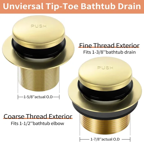 Miniatura 2 de Juego de Accesorios de Desagüe Tip-Toe Dorado para Bañera con Placa Frontal de Desbordamiento de Dos Agujeros, Kit de Ensamblaje de Desagüe