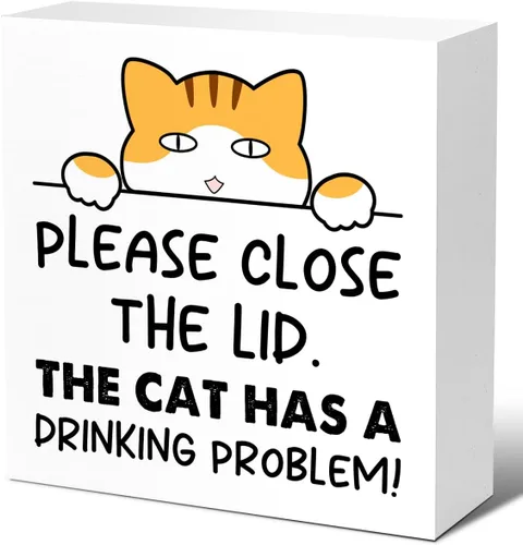 Miniatura 8 de LVQHI Divertidos carteles de madera para baño, decoración de escritorio de baño, decoración de escritorio de baño, cierre la tapa, el gato tiene un