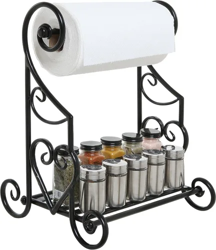 MyGift Soporte Decorativo para Toallas de Papel en Forma de Corazón Soporte de Toallas de Papel de Metal con Estante de Condimentos de Listones,