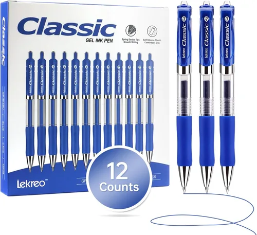 Miniatura 9 de Bolígrafos retráctiles clásicos de gel Lekreo, punta fina de 0.7mm (tinta negra - 12 paquetes)