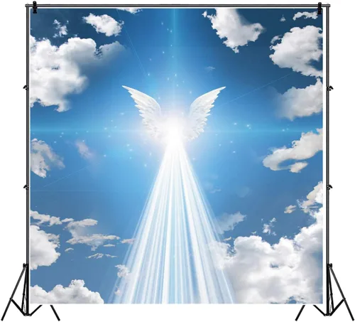 Miniatura 2 de Telón de fondo de alas de ángel de 4 x 4 pies, tema enviado al cielo recién nacido, baby shower, fotografía, fondo azul cielo blanco, nube santo