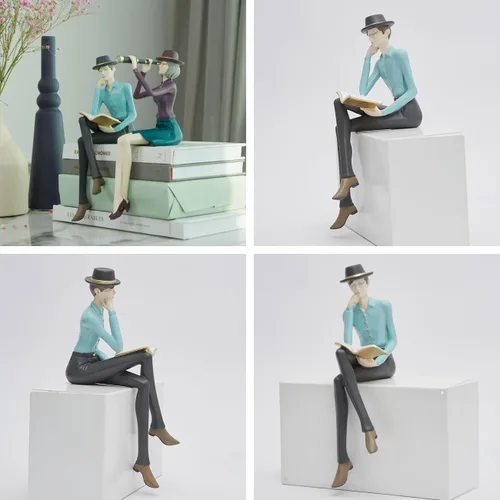Miniatura 2 de HAUCOZE Estatua de hombre, escultura artística de lectura, decoración moderna del hogar, regalo para sala de estar, dormitorio, oficina, poliresina