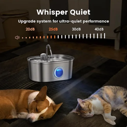 Miniatura 6 de Fuente de agua para gatos de acero inoxidable, dispensador automático de agua para mascotas de 108 oz/3.2 L con ventana de nivel de agua, bomba
