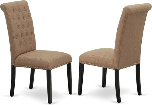 Miniatura 6 de East West Furniture DLBR3-BLK-17 - Juego de muebles de comedor de 3 piezas que contiene una mesa de comedor redonda con gotas y 2 sillas tapizadas