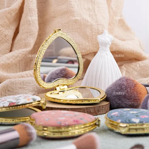 Miniatura 6 de AUEAR, Paquete de 4 pequeñas flores portátiles espejo de maquillaje retro floral doble cara monedero para viaje cosmético corazón